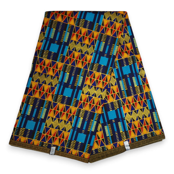 Afrikanischer Stoff - Exklusiv Verschönerte Glitzereffekte - Poly - PO-5011 
 Gold Blau Kente