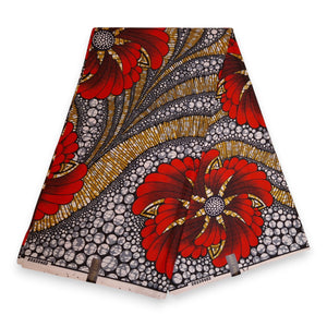 Afrikanischer Stoff - Rot Flower PO-5064 - Polycotton