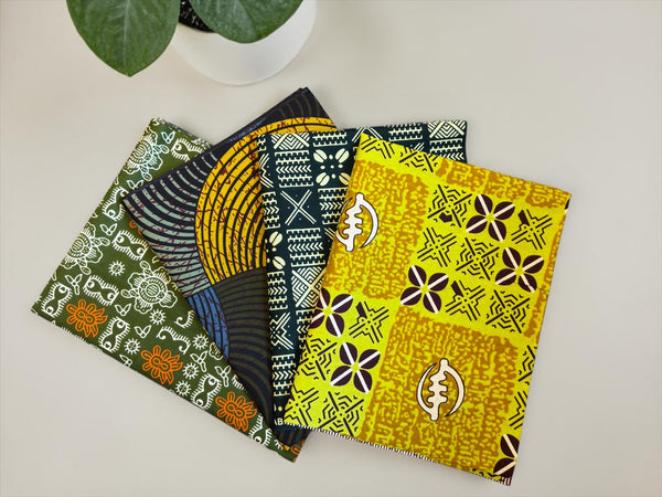 4 Fat Quarters - Grün X mix Patchworkstoffe / Quiltingstoffe - Afrikanischer Stoff