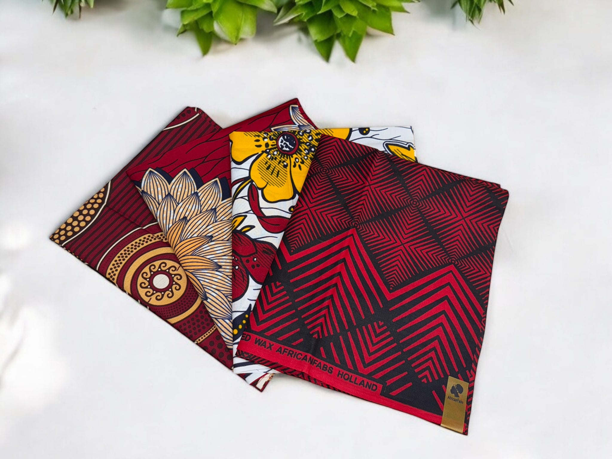 4 Fat Quarters - Rot x Patchworkstoffe / Quiltingstoffe - Afrikanischer Stoff