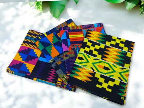 4 Fat Quarters - Kente Mix Patchworkstoffe / Quiltingstoffe - Afrikanischer Stoff