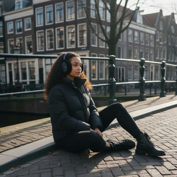 African Print Ohrenwärmer - Faltbare Winter Ohrenschützer - Blau Bogolan