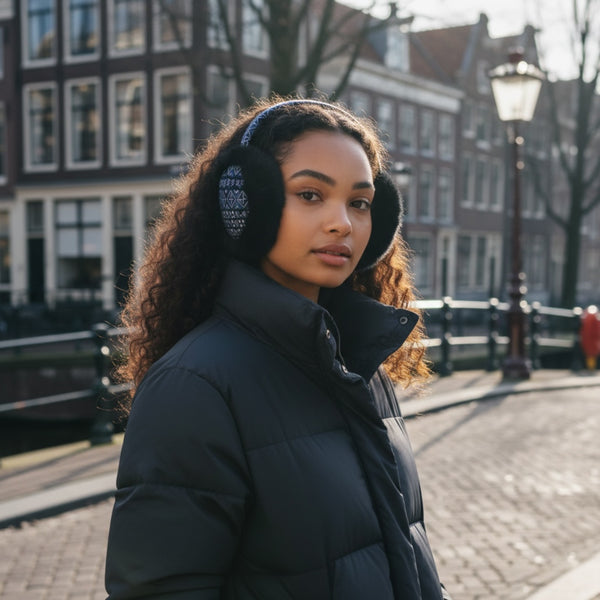 African Print Ohrenwärmer - Faltbare Winter Ohrenschützer - Blau Bogolan