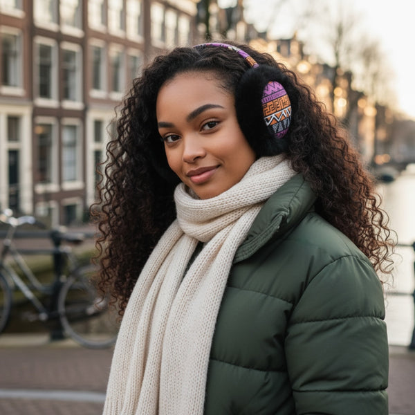 African Print Ohrenwärmer - Faltbare Winter Ohrenschützer - Rosa Orange Tribal