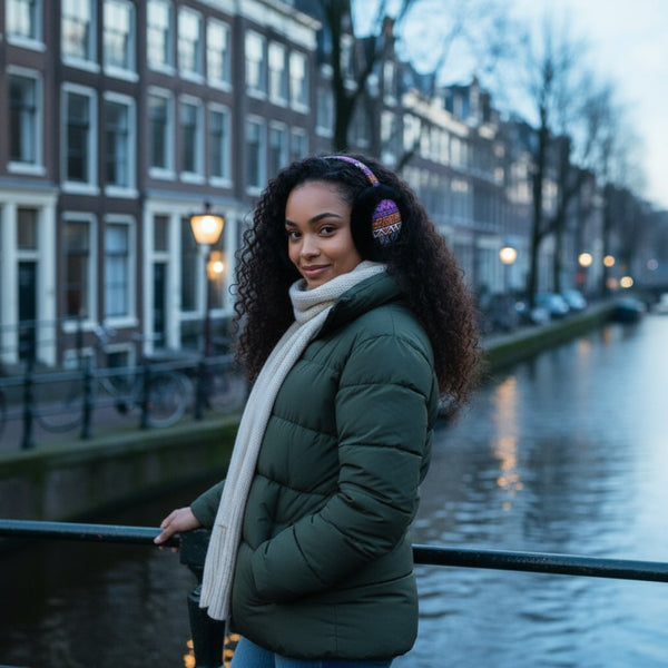 African Print Ohrenwärmer - Faltbare Winter Ohrenschützer - Rosa Orange Tribal