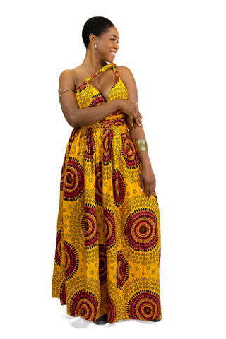 Afrikanischer Print  Infinity Multiway Maxikleid Gelborange Dotted Patterns