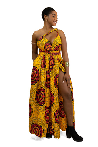 Afrikanischer Print  Infinity Multiway Maxikleid Gelborange Dotted Patterns