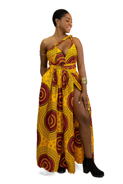 Afrikanischer Print  Infinity Multiway Maxikleid Gelborange Dotted Patterns