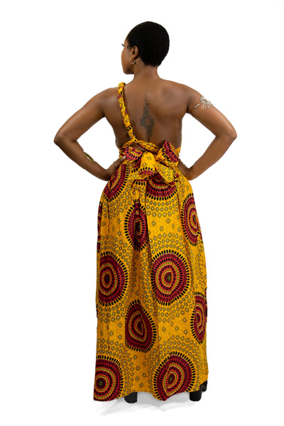 Afrikanischer Print  Infinity Multiway Maxikleid Gelborange Dotted Patterns