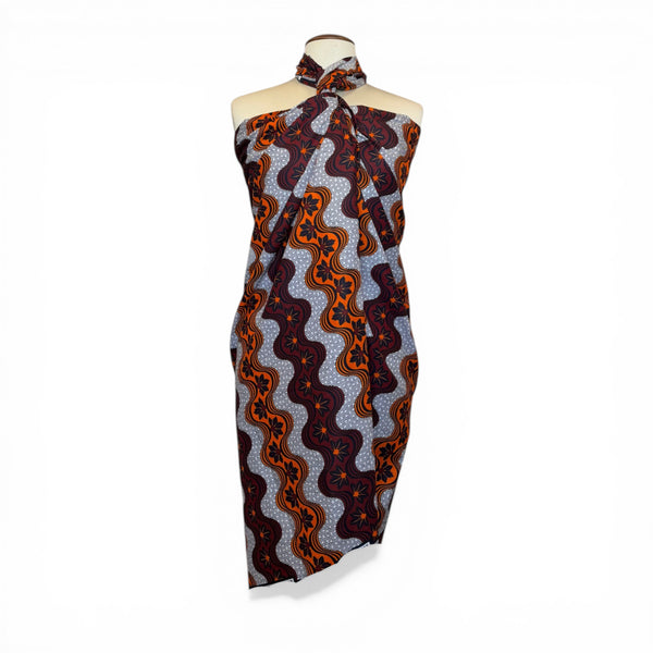 Sarong / Pareo - Baumwoll-Strandbekleidung Wickeltuch / Babytragetuch - Orange Bordeauxrote wellige Streifen mit Blume