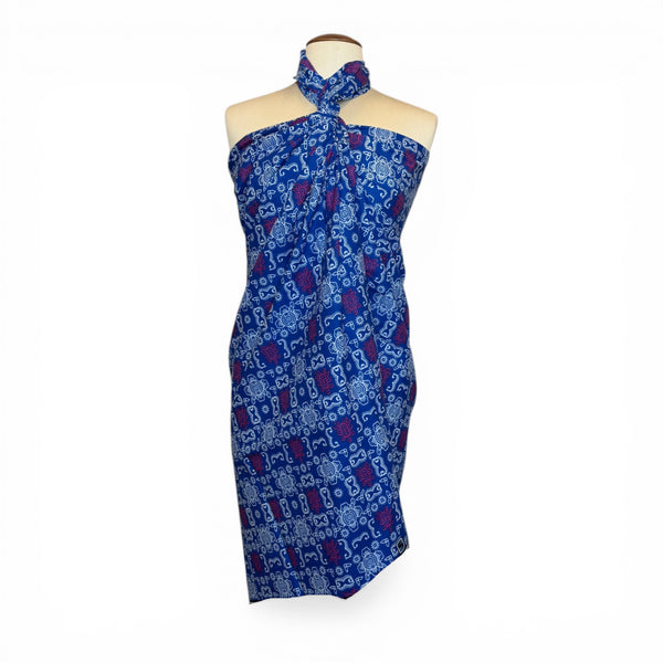 Sarong / Pareo - Baumwoll-Strandbekleidung Wickeltuch / Babytragetuch - Blaue Bogolan Symbole