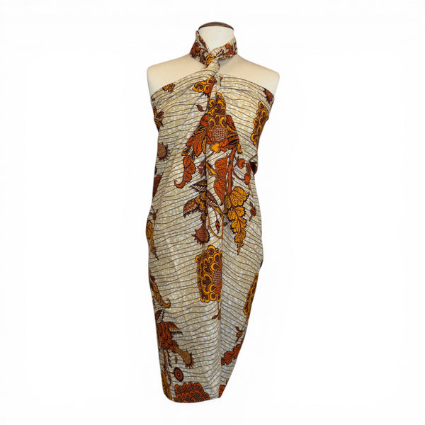 Sarong / Pareo - Baumwoll-Strandbekleidung Wickeltuch / Babytragetuch - Beige / gelbe Blume