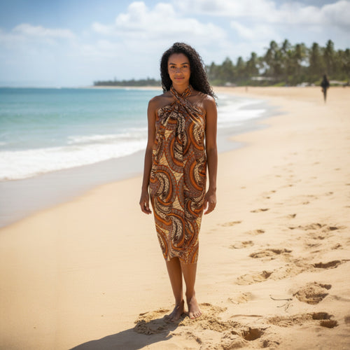 Sarong / Pareo - Baumwoll-Strandbekleidung Wickeltuch / Babytragetuch - Beige Feather