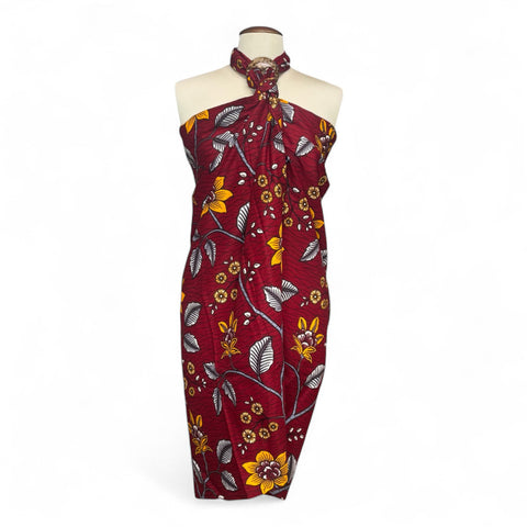 Sarong / Pareo - Baumwoll-Strandbekleidung Wickeltuch / Babytragetuch - Rot Flower stems