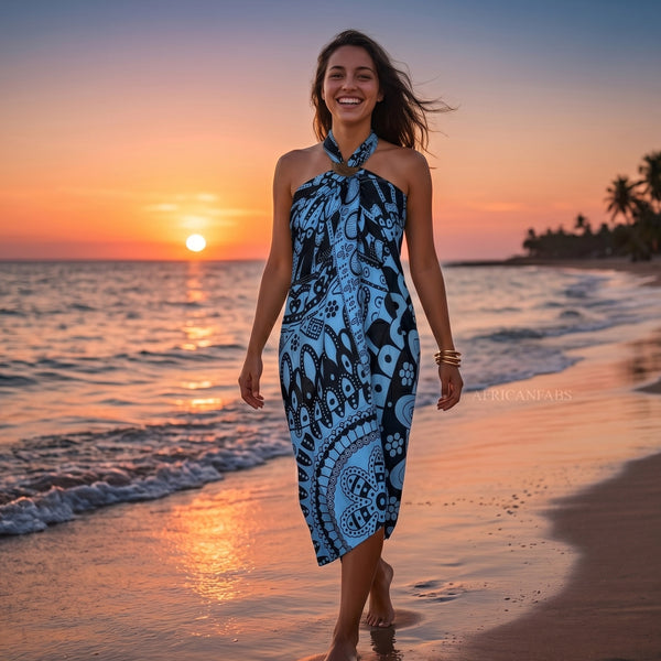 Sarong / Pareo - Strandbekleidung Wickeltuch - Schwarz / blaues Mandala