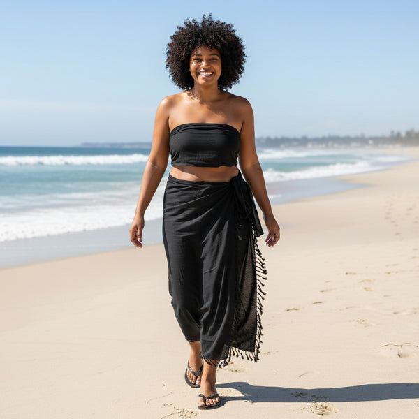 Sarong / Pareo - Strandbekleidung Wickeltuch - Schwarz