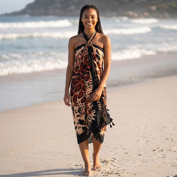 Sarong / Pareo - Strandbekleidung Wickeltuch - Leopard schwarz