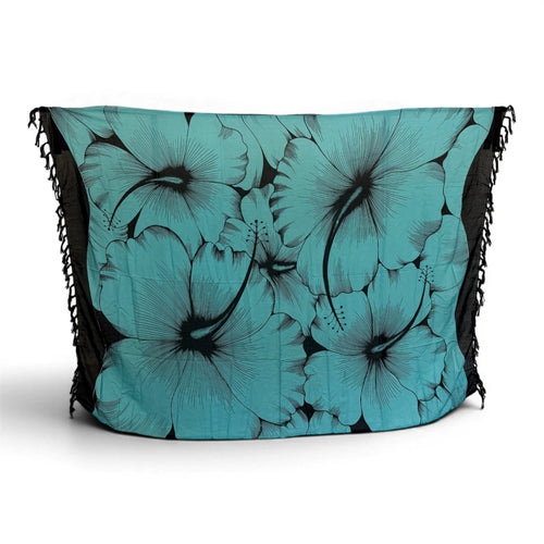 Sarong / Pareo - Strandbekleidung Wickeltuch - Türkis Schwarz Hibiscus Breeze