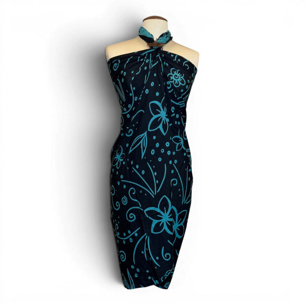Sarong / Pareo - Strandbekleidung Wickeltuch - Schwarz Türkis Island Floral Night