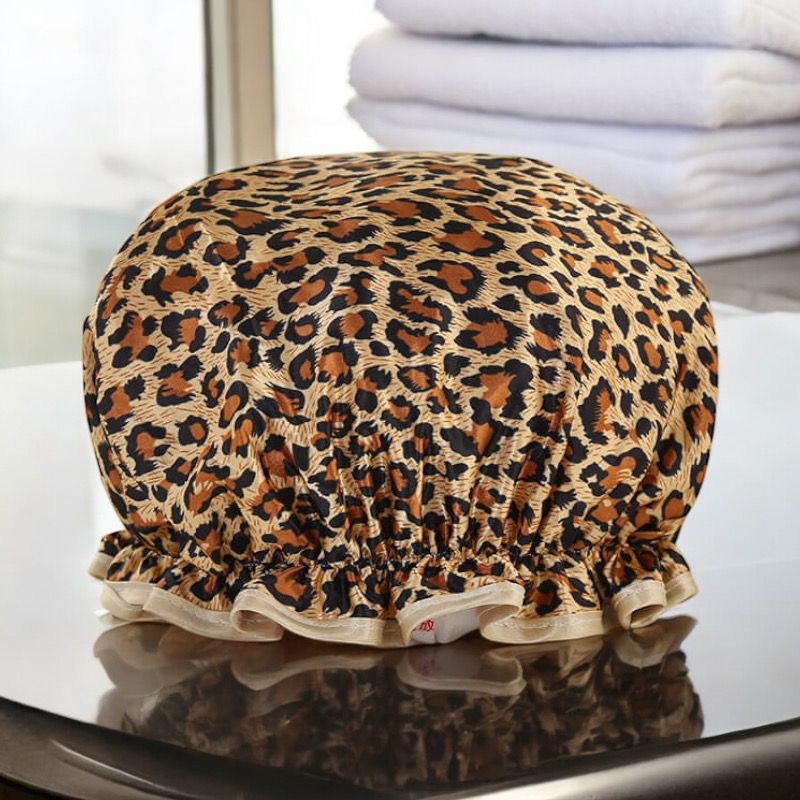 Große Duschhaube / Shower cap / Douchecap für volles Haar / Locken / Afro - Braune Leopard / Panther