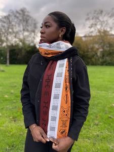 Afrikanischer Print Schal Unisex - Schmales Modell - Braun Bogolan Symbole
