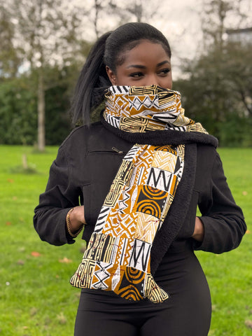 Afrikanischer Print Schal Unisex - Schmales Modell - Sand Bogolan Mosaik