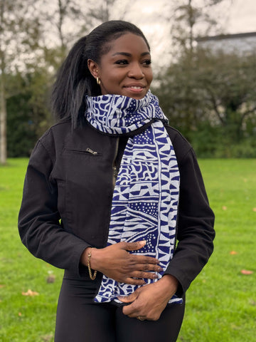 Afrikanischer Print Schal Unisex - Schmales Modell - Blau Ndop Kamerun