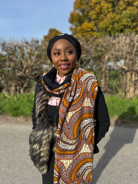 Afrikanischer Print Schal Unisex - Schmales Modell - Orange Feather