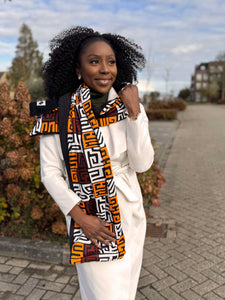 Afrikanischer Print Schal Unisex - Schmales Modell - Braun Kuba Blöcke