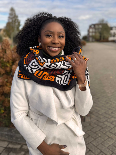 Afrikanischer Print Schal Unisex - Schmales Modell - Braun Kuba Blöcke