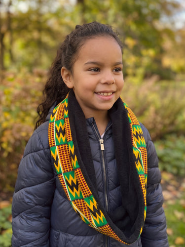 Warmer Rollkragenpullover Schal für Kinder mit afrikanischem Print Unisex - Grün Kente Print Zigzag