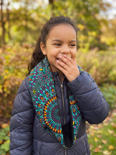 Warmer Rollkragenpullover Schal für Kinder mit afrikanischem Print Unisex - Türkis Lila Ocean Eye