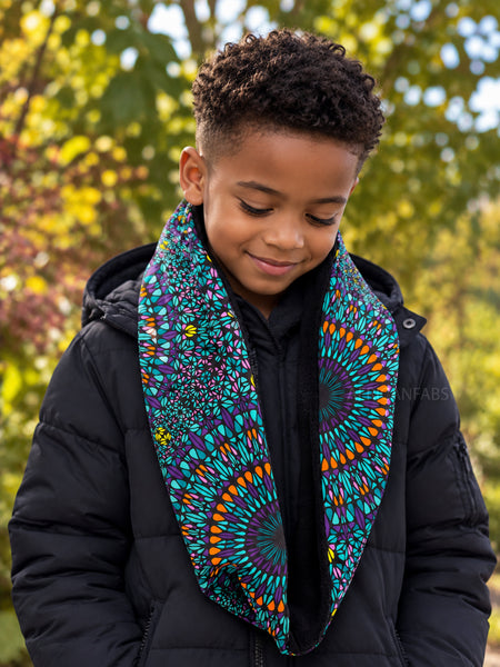 Warmer Rollkragenpullover Schal für Kinder mit afrikanischem Print Unisex - Türkis Lila Ocean Eye