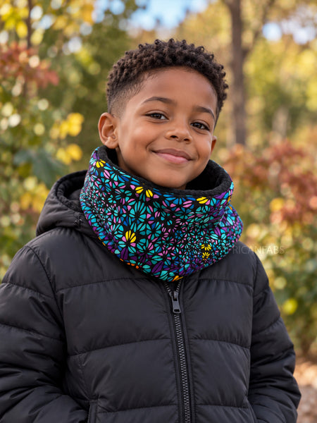 Warmer Rollkragenpullover Schal für Kinder mit afrikanischem Print Unisex - Türkis Lila Ocean Eye