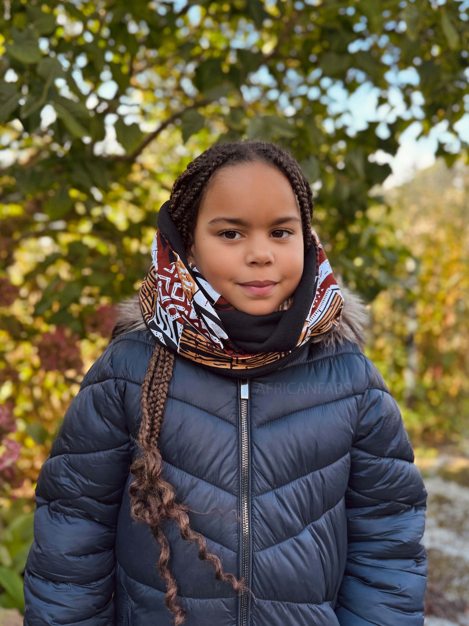 Warmer Rollkragenpullover Schal für Kinder mit afrikanischem Print Unisex - Marineblau Gelb Paisley