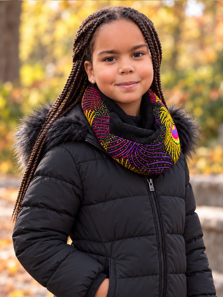 Warmer Rollkragenpullover Schal für Kinder mit afrikanischem Print Unisex - Lila Gelb Royal Peacock