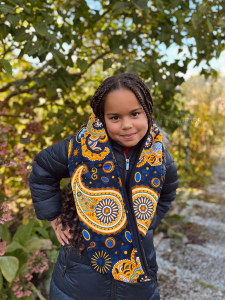 Warmer Rollkragenpullover Schal für Kinder mit afrikanischem Print Unisex - Marineblau Gelb Paisley