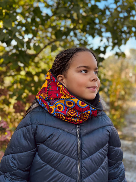 Warmer Rollkragenpullover Schal für Kinder mit afrikanischem Print Unisex - Rot