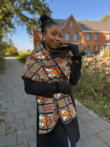 Warmer Schal mit afrikanischem Print Unisex - Rot / Orange bogolan symbols