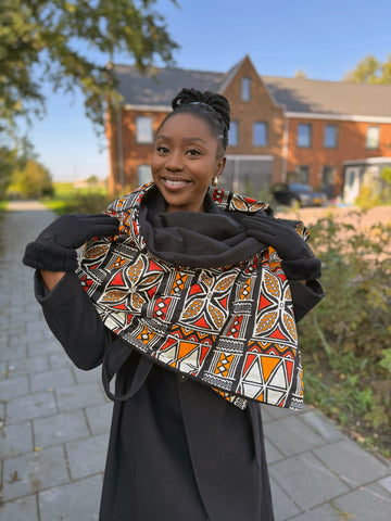 Warmer Schal mit afrikanischem Print Unisex - Rot / Orange bogolan symbols