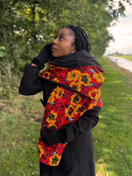 Warmer Schal mit afrikanischem Print Unisex - Rot Flowers