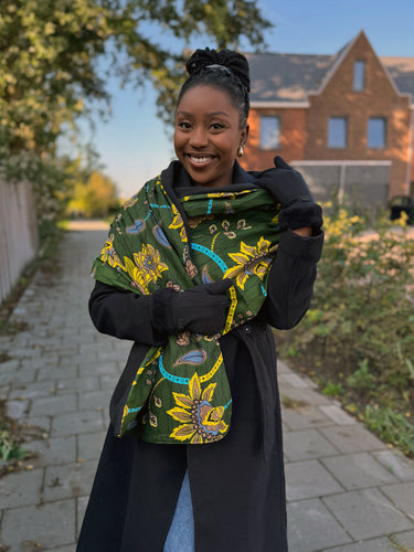 Warmer Schal mit afrikanischem Print Unisex - Dunkelgrün Botanical Flow