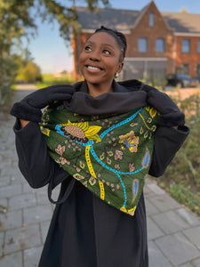 Warmer Schal mit afrikanischem Print Unisex - Dunkelgrün Botanical Flow