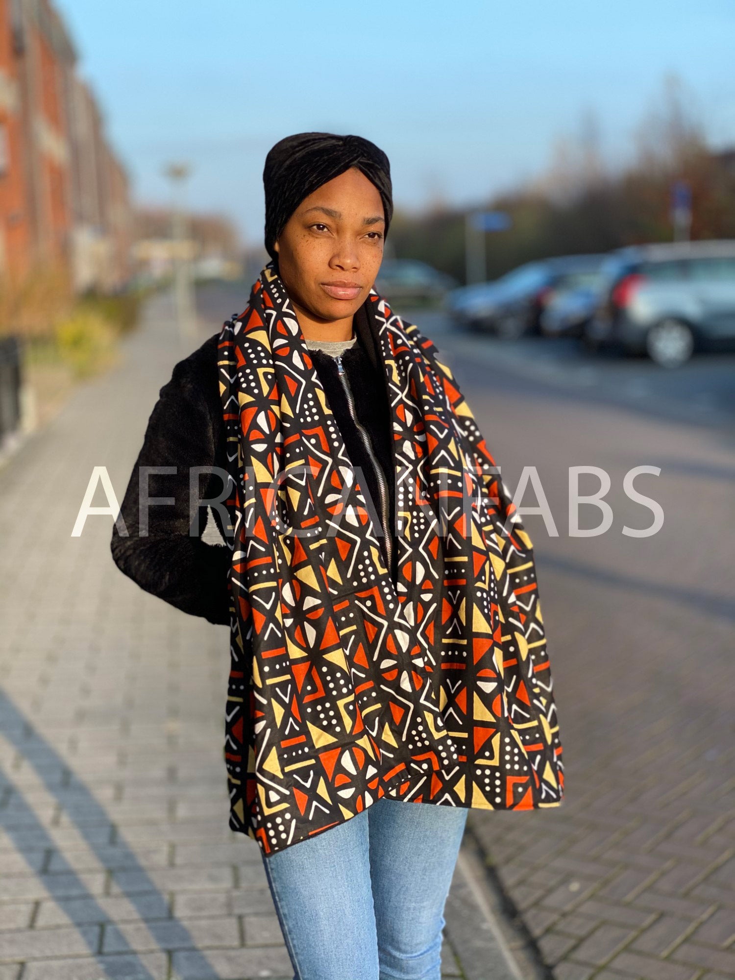 Warmer Schal mit afrikanischem Print Unisex - Braune Bogolan