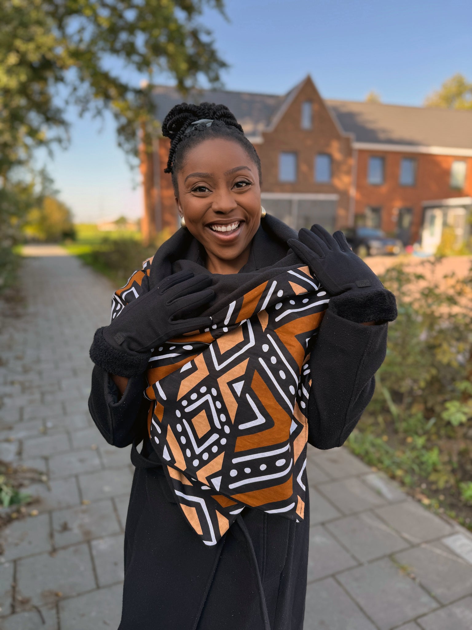 Warmer Schal mit afrikanischem Print Unisex - Braun Bogolan