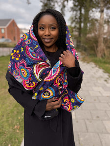 Warmer Schal mit afrikanischem Print Unisex - Blau Rosa Paisley