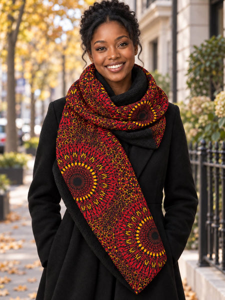 African print Winter scarf for Adults Unisex - Red Sunfire Bloom