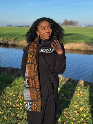 Afrikanischer Print Schal Unisex - Schmales Modell - Orangefarbene Stammesmuster