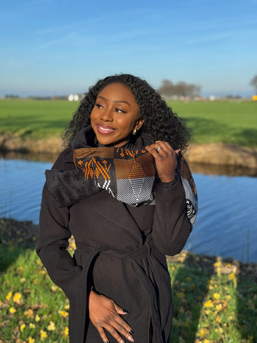 Afrikanischer Print Schal Unisex - Schmales Modell - Orangefarbene Stammesmuster