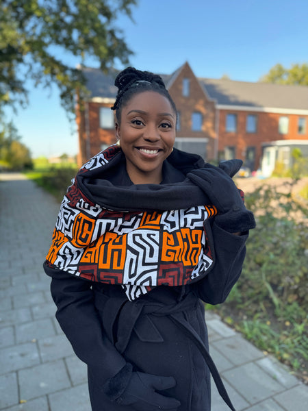 Warmer Schal mit afrikanischem Print Unisex - Braun & Gelborange Kuba Blocks